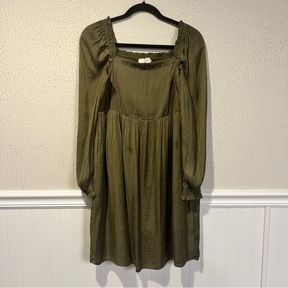 LOFT Olive Long Sleeve Square Neck Babydoll Dress size X small - Picture 2 of 13